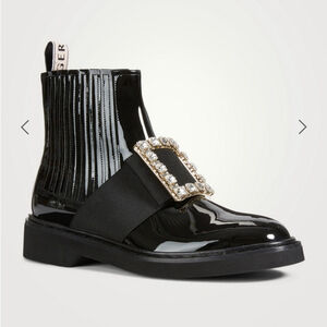 Roger Vivier Viv' Rangers Chelsea Black Patent Leather Ankle Boots EU 6 / US 6